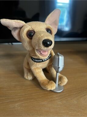 Vintage Tan Plush Chihuahua Dog Toy with Silver Microphone Taco Bell.